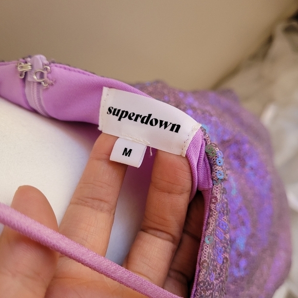 Revolve Superdown Amie Sequin Mini Dress size M Mermaidcore Taylor Swift Purple - Picture 10 of 13